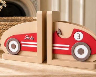 Sujetalibros personalizados con forma de coche retro impresos en 3D: decoración para la habitación infantil.