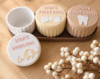 Caja de recuerdos personalizada: caja de recuerdos para bebés para dientes, rizos y cordón umbilical del recién nacido.