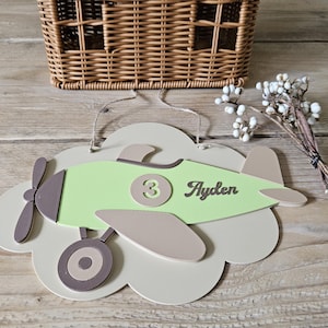 Personalized Vintage Airplane Name Sign – 3D Nursery Wall Decor for Boys | Retro Plane Door Sign | Custom Baby Room or Playroom Gift