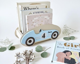 Personalized Retro Race Car Bookshelf, 3D Printed Toy Storage, Nursery Decor