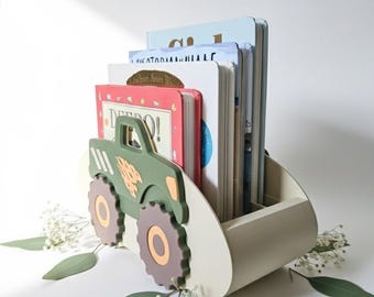 Organizador de libros personalizado con forma de camión monstruo, organizador de libros infantiles, decoración para habitación de niño, plástico PLA.