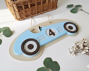 Personalized 3D Race Car Name Sign, Vintage Nursery Decor, Kids Room Art