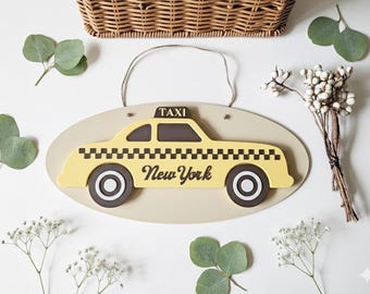 Personalized 3D Taxi Car Sign – Vintage New York Nursery Decor