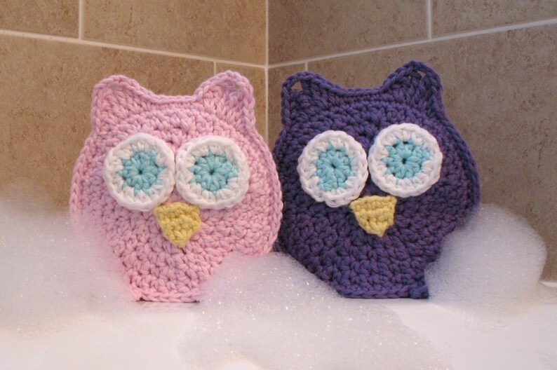 PATTERN Owl Washcloth Bath Mitts Crochet Pattern Instant Download Etsy