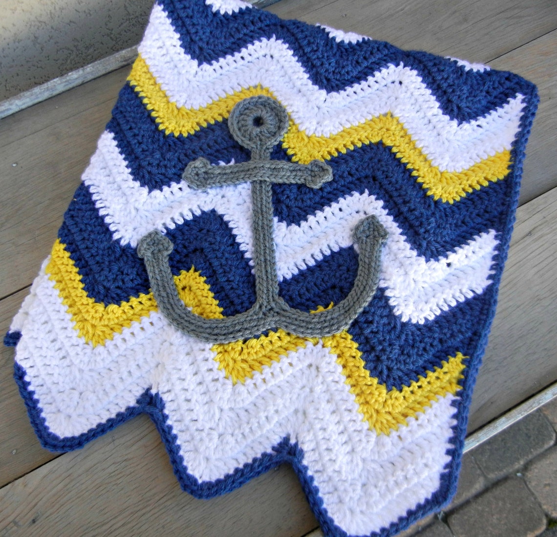 Chevron Anchor Baby Blanket Blue Yellow Shower Gift Ready to Etsy
