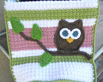 Owl Baby Blanket Lovey Size Girl Baby Shower Gift Pink Green-Ready to Ship