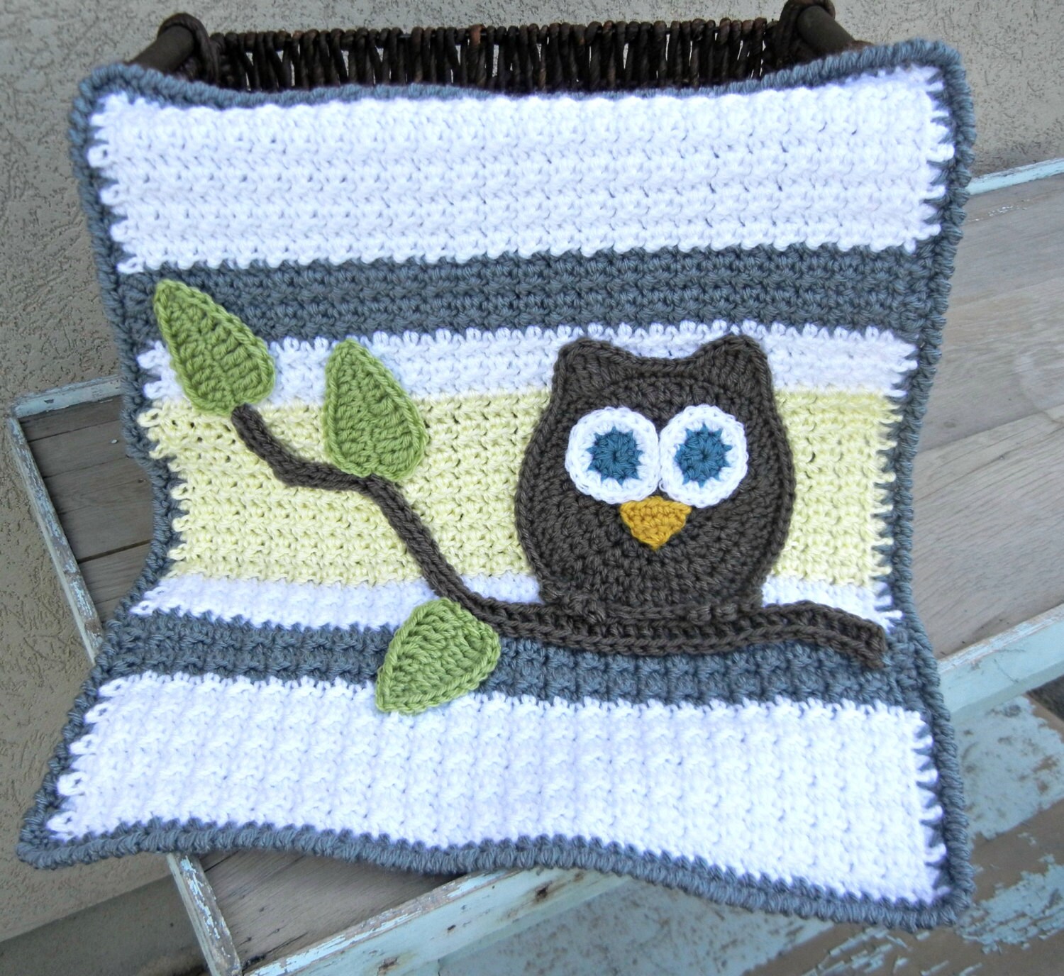 Owl Baby Blanket Lovey Size Grey Yellow Baby Shower Gift Etsy