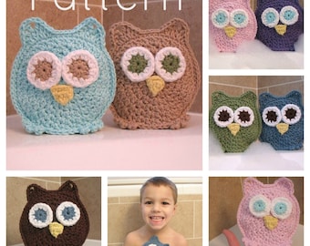 PATTERN Owl Washcloth Bath Mitts Crochet Pattern Instant Download