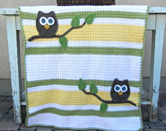 Owl Baby Blanket Green Yellow Baby Shower Gift Gender Neutral