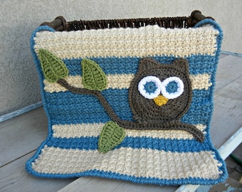 Owl Baby Blanket Lovey Size Blue Beige Boy Baby Shower Gift