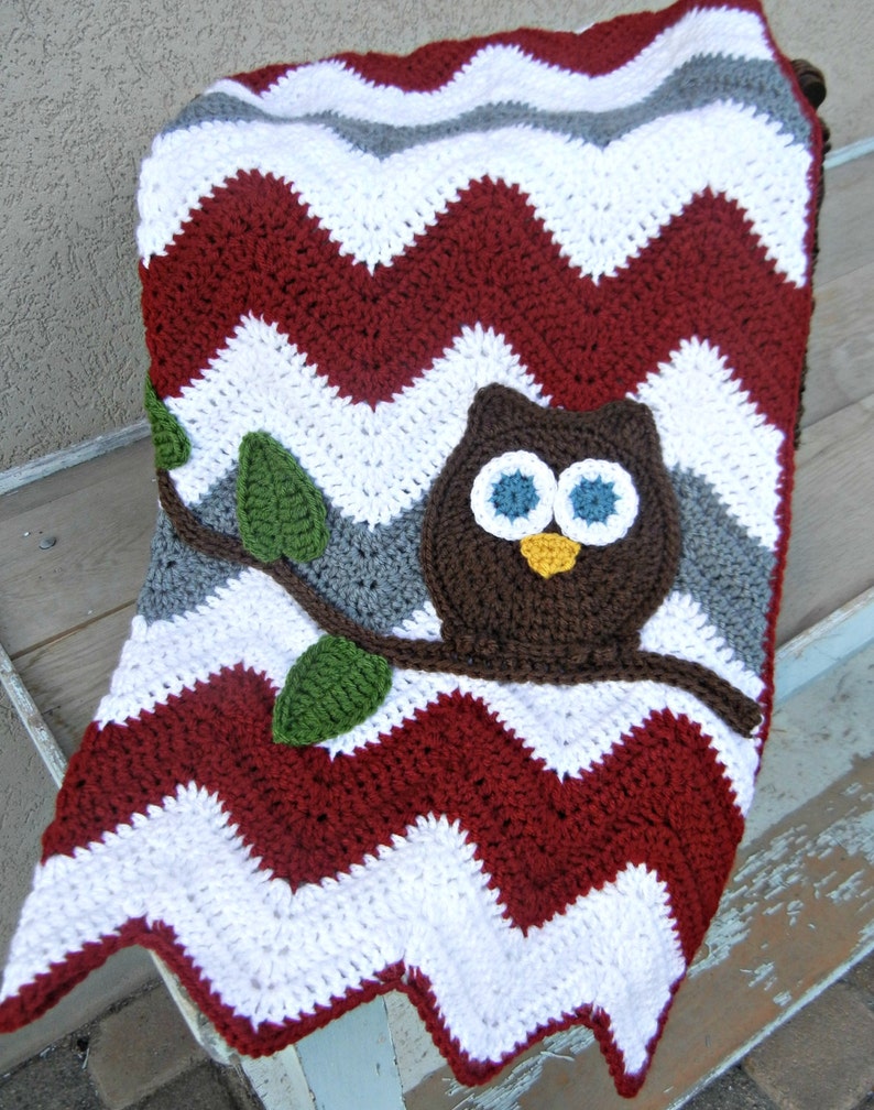 Owl Chevron Baby Blanket Red Grey Gray Baby Shower Gift Etsy