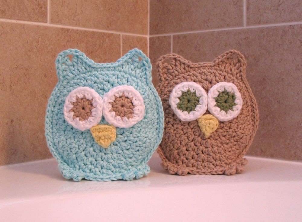 Owl Washcloths Washmitts Valentine's or Easter Gift  Bath time's a HOOT with Addy and Andrew