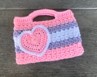 Pink and Purple Valentine's Purse Treat Bag Kids Crochet Purse