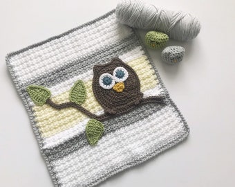 Owl Baby Blanket Grey Yellow Mini Size Baby Shower Gift