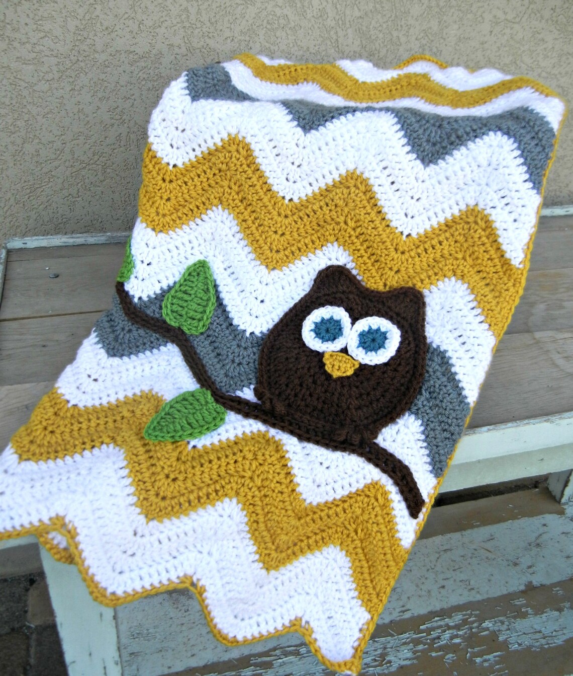 Owl Chevron Baby Blanket Gray Mustard Yellow Baby Shower Gift Etsy