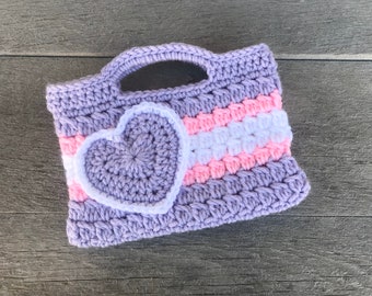 Purple and Pink Valentines Purse Treat Bag Kids Crochet Purse