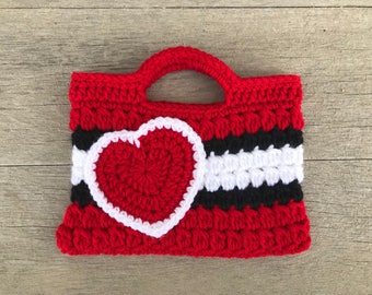 Valentines heart Purse Treat Bag Kids Crochet Purse Red Black White