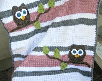 Owl Baby Blanket Pink and Gray Girl Baby Shower Gift