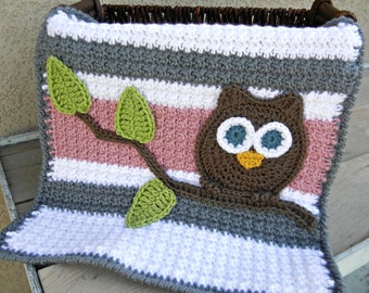 Owl Baby Blanket Lovey Size Girl Baby Shower Gift Pink Gray