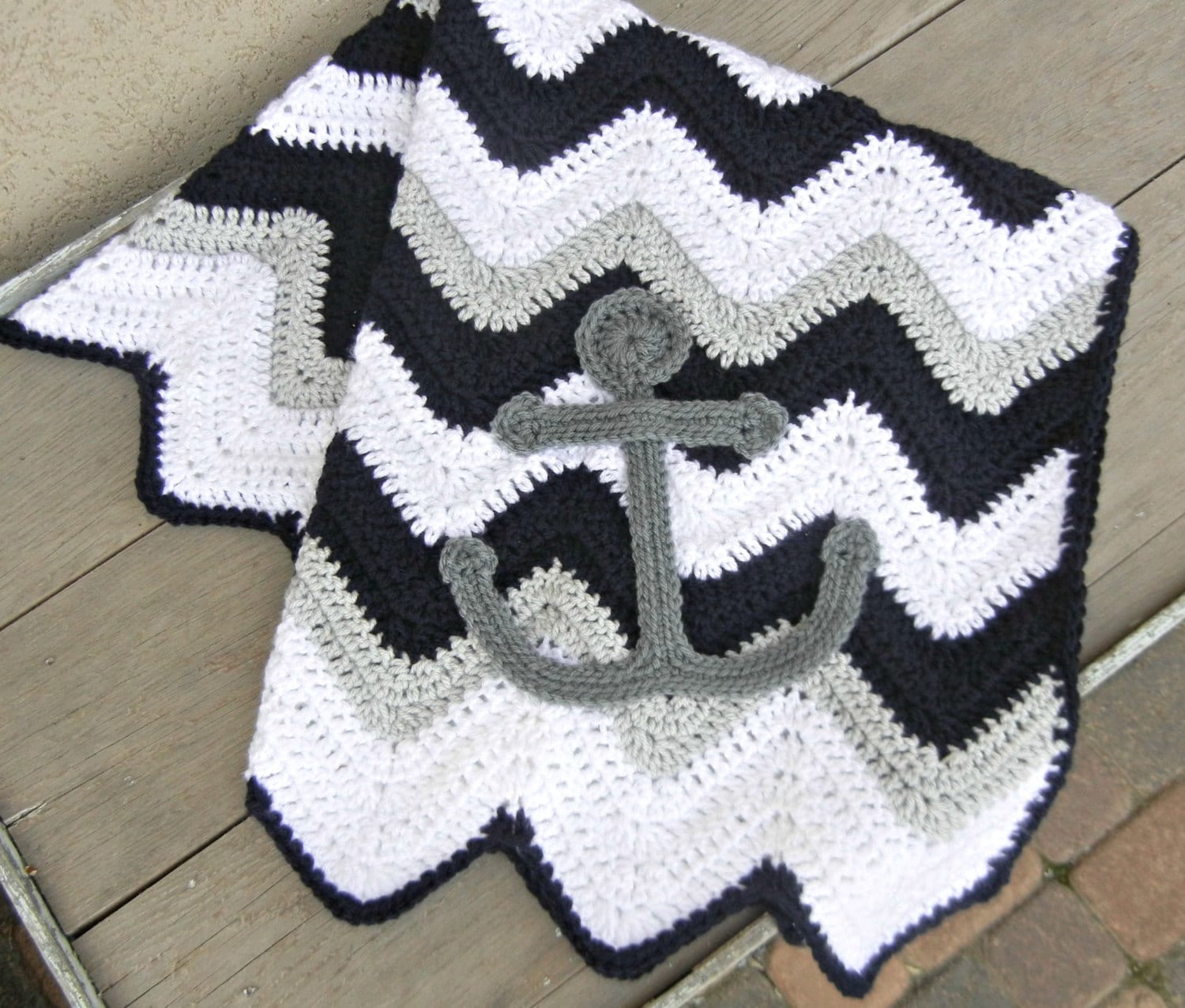 Chevron Anchor Baby Blanket Navy Blue Gray Baby Shower Gift Etsy