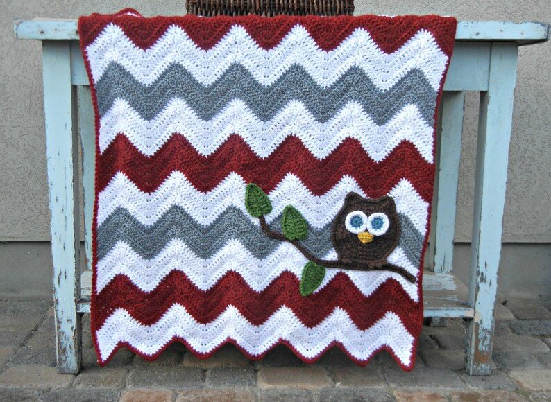 Owl Chevron Baby Blanket Red Grey Gray Baby Shower Gift Etsy