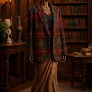 Blazer a cuadros vintage – Clásicos de Carolina Colours – Chaqueta de hombre talla S – Corte relajado – Talla de mujer M/L – Estilo académico