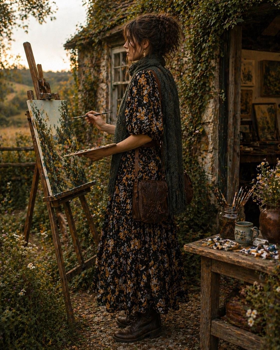 romantic fall dress Women's Black Floral Smocked Maxi Dress with Slit main image 0