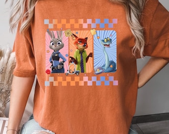 Checkered Disney Zootopia 2 Shirt, Comfort Colors, Judy Hopps Nick Wilde Gary De'Snake Shirt, Disneyland Zootopia Tee