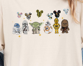 Comfort Colors Cute Star Wars Disney Shirt, Mickey Ears Droids And Chewbacca Tee, Adorable Galaxy Trip Shirt, Gift For Her Or Kids