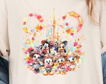 Comfort Colors Disney Group Shirt, Cute Cartoon Characters Tee, Castle Graphic Design, Park Outfit, Family Vacation Trip Tshirt Gift