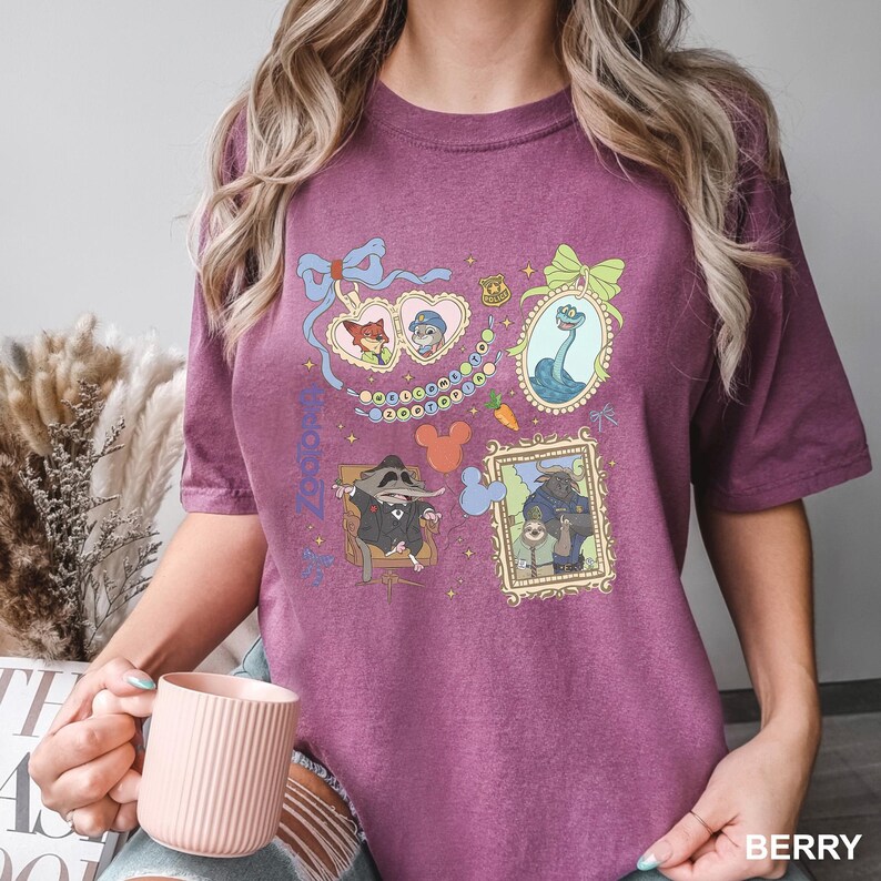 Camiseta Coquette Mirror de Zootopia, colores cómodos, camiseta de Judy Hopps y Nick Wilde, camiseta de Bienvenido a Zootopia de Disney, camiseta con medallón de Zootopia imagen 2