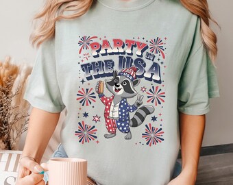 Raccoon Party In The USA Shirt, Comfort Colors, Party in The USA Shirt, Fourth of July Shirt, Funny Raccoon 4th Of July Shirt