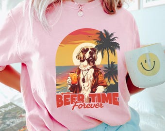 Sunset Dog Beer Time Forever Shirt, Comfort Colors Beach Dog Tee