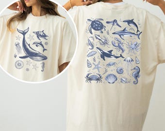 Sea Animals Shirt, Comfort Colors, Sea Shell Beach Shirt, Summer Shirt, Ocean Lover Tee, Sea Animal Tee, Beach Woman Shirt