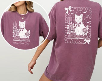 Witchy Book Club Black Cat Tee, Gothic Library Comfort Colors Shirt