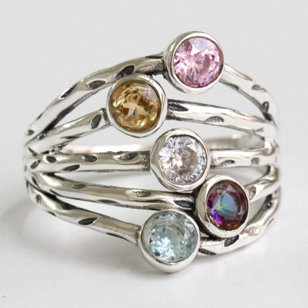 Topaz Color Ring Multi Stone Ring, Pink Topaz, White Topaz, Citrine, Blue Topaz, Mystic ...