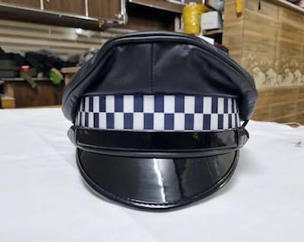 Gorra de cuero genuino negro estilo militar, estilo motero, con visera, estilo policía, estilo gay, estilo Bluff