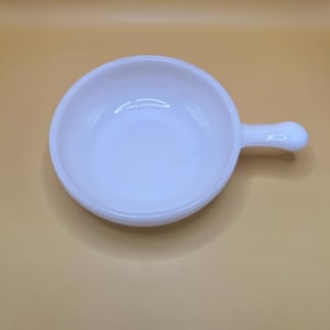 Vintage Glasbake Milk Glass Soup Bowl with Lug Handle 5” White Ovenware Dish J2663 | Mid Century Kitchenware | Retro Farmhouse Decor
