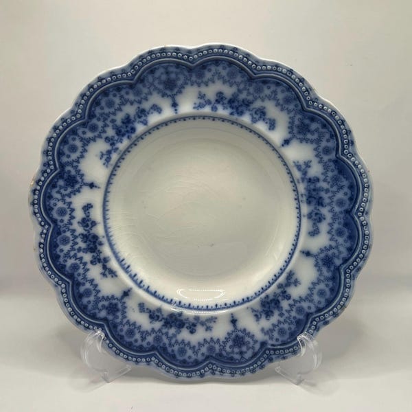 Vintage Johnson Brothers Dorothy Flow Blue Plate England Scalloped Edge Transferware Decorative Dish Collectible Gift