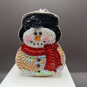 Vintage Beaded Sequin Snowman Trinket Box: Holiday Ornament