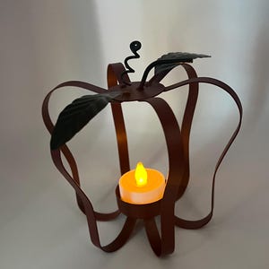 Vintage Metal Apple Tea Light Holder, Rustic Fall Candle Decor, Farmhouse Apple Centerpiece, Country Kitchen Vintage Decor, Red Metal Art