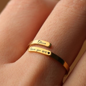 Personalized Family Name Ring,Custom Double Name Ring with Date Engraving,Adjustable Mother Ring,Mother's Day Gift for Mom