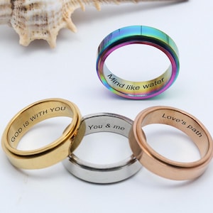 Fidget Spinner Rings,Anxiety Ring Engraved Men,Rings Black Personalized Women Mens,His Rings,Figet Rings Stainless Steel,Boyfriend Spin Ring
