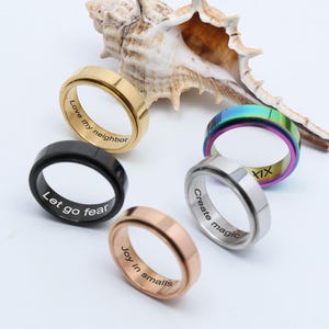 Custom Engraved Fidget Spinner Ring for Men, Personalize Anxiety Spinner Ring, His Promise Ring, Stainless Steel Ring, Customized Spin Band