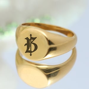 Anillo de oro con inicial personalizada, anillo de sello de plata de ley 925, regalos de cumpleaños, joyería con letra, regalos de Navidad personalizados para ella