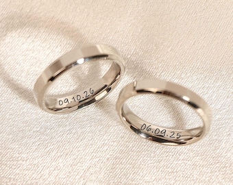 Anello personalizzato in argento sterling da 4 mm, anello inciso, anello con messaggio segreto, anello impilabile, anello con nome personalizzato, anniversario per lui e per lei, regalo