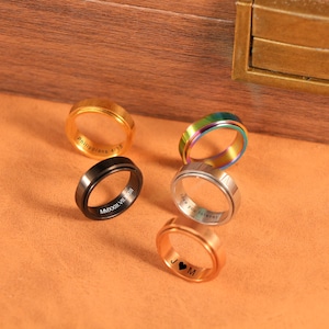 Custom Engraved 6mm Fidget Spinner Ring for Men,Personalize Anxiety Spinner Ring,His Promise Ring, Stainless Steel Ring,Customized Spin Band