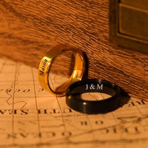 Personalized 6mm Black/Silver Steel Ring,Minimalist Ring,Personalized Promise Rings for Him, Durable & Hypoallergenic,laser Etched Name Date