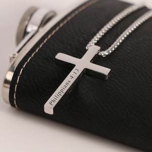 Personalized  Bible Verse CROSS NECKLACE,Gold/Black/Silver,Catholic Christian,Groomsmen Gift for Him Dad,Engraved Bible Verse NECKLACE