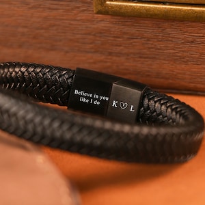 Personalized Mens Leather Bracelet, Birthday Gift For Him, Boyfriend Graduation Gift, Custom Mens Jewelry For Husband,hidden message men